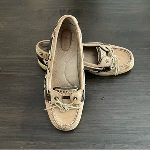 Sperry Topsider Slip On Boat Shoes with Leopard Accents